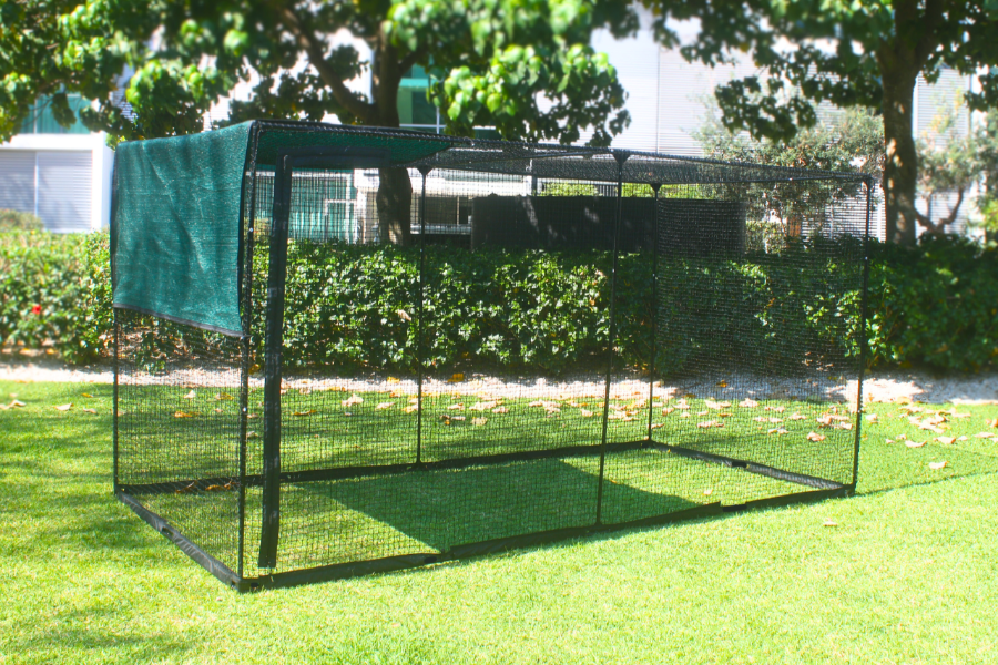 Double cat enclosure placed in yard