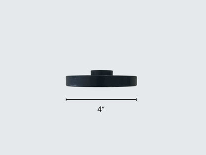 Black circular object with a measurement label on a white background
